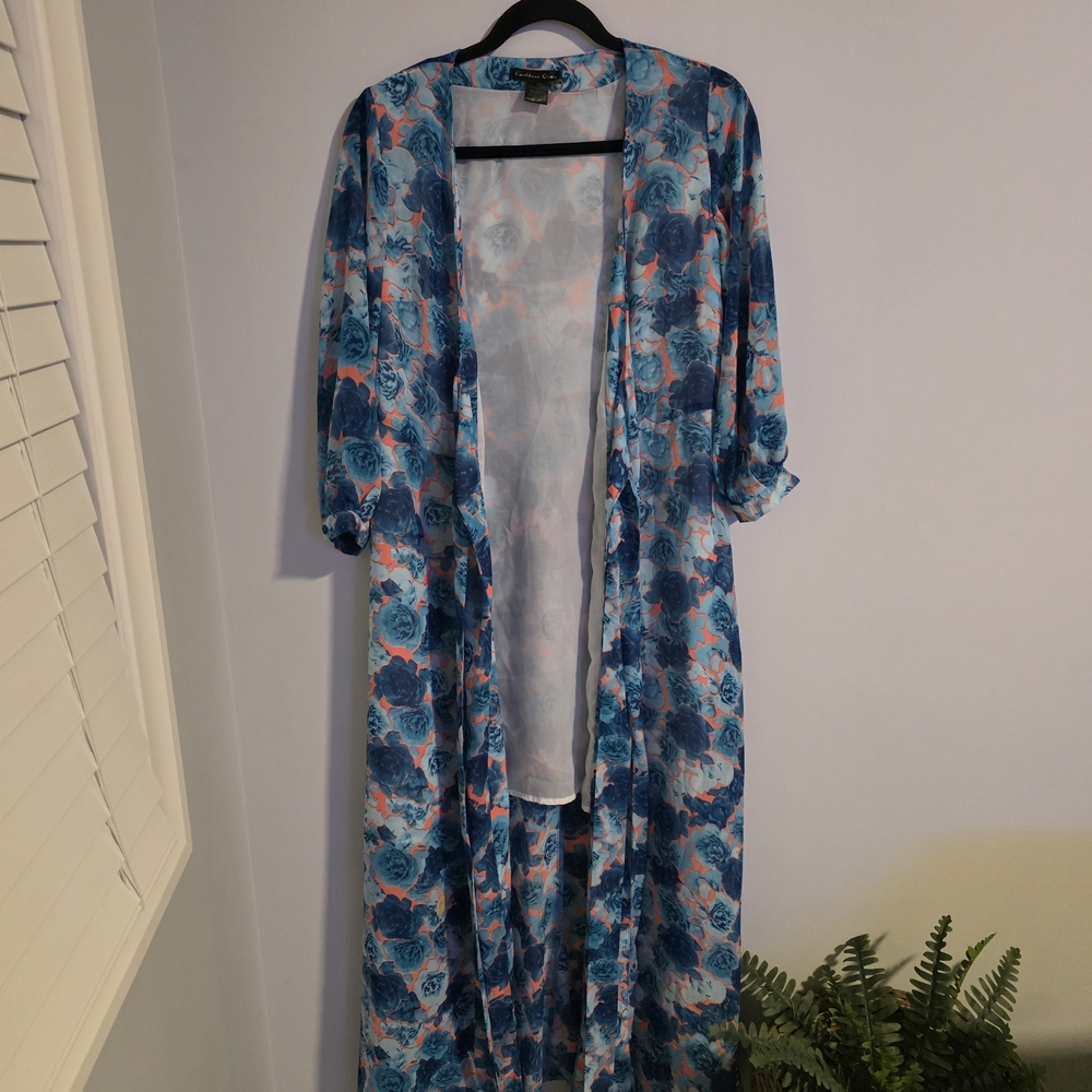 Caribbean Queen Blue Floral Swim Kimono Coverup